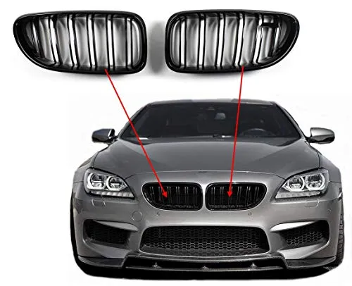 Nieren Kühlergrill SATZ 2x Zubehör Sport Frontgrill Modified Grill Niere Schwarz Glanz Doppelsteg ABS-Kunststoff X-Parts für 6er F06 F12 F13 M6 1023185