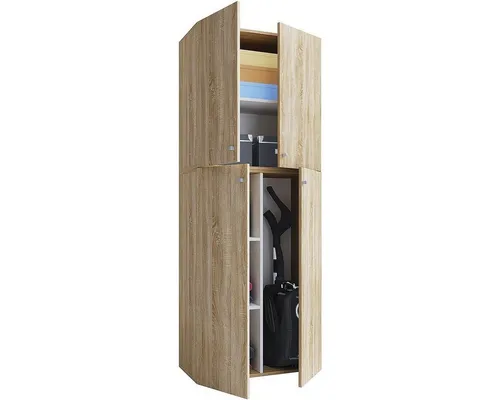 VCM my home Lona Mehrzweckschrank - Büroschrank mit 3 Einlegeböden und 4 Flügeltüren, ideal für die Aufbewahrung von Putzmitteln und Bürobedarf, in eleganter Sonoma-Eiche Optik.