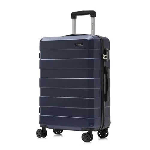 YONSLY Hartschalen Reisekoffer Dunkelblau mit 4 Rollen - Robuster Trolley mit 360°-Doppelrollen für mühelose Mobilität. Integriertes Sicherheitsschloss sorgt für geschützte Reisen. Ideal für Langstreckenreisen und den täglichen Gebrauch.