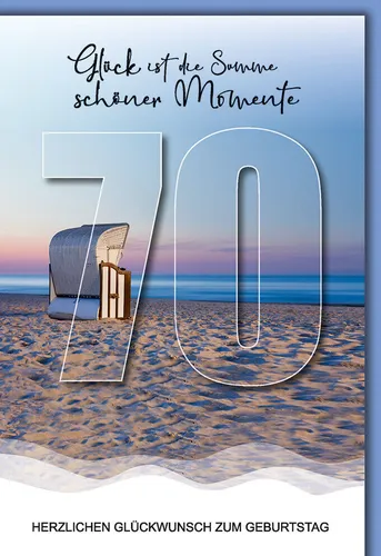 70. Geburtstag - Karte mit Umschlag - Strandkorb