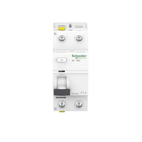 Schneider Electric A9Z21240 FI-SCHALTER IID 2P 40A 30MA - Leitungsschutzschalter Acti 9 iID mit mechanischer Fehlermeldeanzeige (VisiTrip) und sicherer Kontaktanzeige (VisiSafe) für zuverlässigen Fehlerschutz bei direktem und indirektem Berühren.