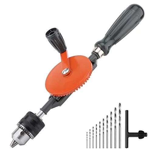 Housolution Handbohrmaschine 3/8 Zoll - Leistungsstark und Vielseitig - Einfache Bedienung dank Doppelritzel-Design für reibungsloses Arbeiten. Ideal für Holz, Kunststoff und mehr. Inklusive umfangreichem Zubehör für maximale Flexibilität bei verschiedenen Projekten.