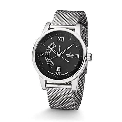 Kronsegler Vertigo Automatik Herren Armbanduhr Stahl Onyx mit Milanaiseband - Elegante Automatikuhr mit patentierter Segmentsekunde und flachem Design. Mit hochwertigem Milanaiseband und kratzfestem K1 Glas. Ideal für stilbewusste Männer und Frauen.