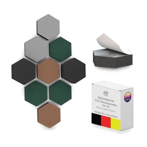 PolySound ECO Akustikpaneele 9er Set - Hochwertige Schallabsorption - Optimale Schalldämmung mit unseren selbstklebenden PolySound ECO Akustikpaneelen für eine verbesserte Raumakustik. Ideal für Büros und Wohnräume, rückstandslos ablösbar und in stylischem Design erhältlich.