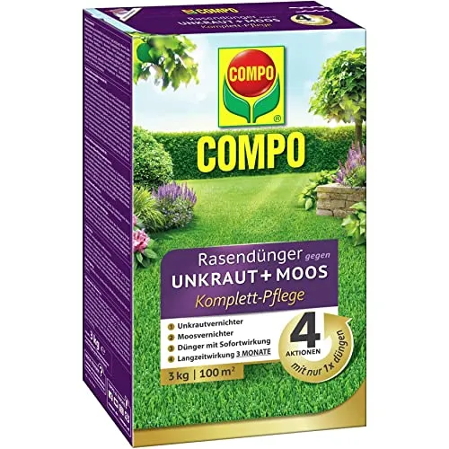 COMPO FLORANID Rasendünger gegen Unkraut+Moos 3kg - Dünger mit Unkraut- und Moosvernichter, ideal für eine gesunde Rasenpflege bis zu 100m², langanhaltende Wirkung bis zu 8 Wochen.