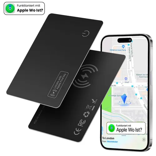 S&T Design Air Tag Karte für Brieftasche - GPS-Tracker im Slim-Format - GPS-Tracker im Kartenformat, wasserdicht (IP68) und kompatibel mit Apple 'Wo Ist?'. Ideal für die Brieftasche und sorgt für zuverlässige Ortung.