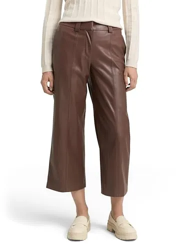 TOM TAILOR Damen Culotte Hose in Lederoptik - Damen-Hosen aus Kunstleder mit hohem Bund und weitem Bein, ideal für Alltag und Büro. Bequemer Schnitt und pflegeleichte Materialien für besten Tragekomfort.
