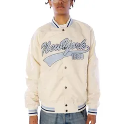 Karl Kani Varsity Bowling Jacket - Collegejacke in Weiß, Größe L - Funktionsjacken mit 100% Baumwolle und stylischen, kontrastfarbenen Details, ideal für einen lässigen Look und optimalen Tragekomfort.