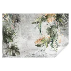 Fototapete Blätter Grün Pflanzen Monstera Beton Vintage Retro - inkl. Kleister - für Wohnzimmer Schlafzimmer Flur Modern Vlies Tapete Vliestapete Wandtapete Motivtapeten Montagefertig (416x254 cm)