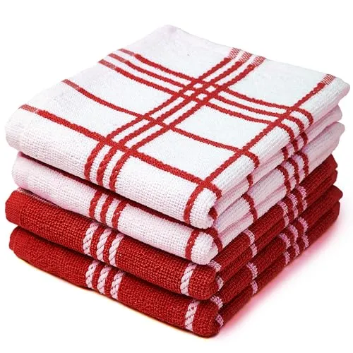 Encasa XO Küchenspiele und Küchenspiele Red Terry Toallas de Felpa de algodón hautement absorbantes | 60x40 cm | Vielseitig einsetzbar zum Waschen und Reinigen 4er-Satz