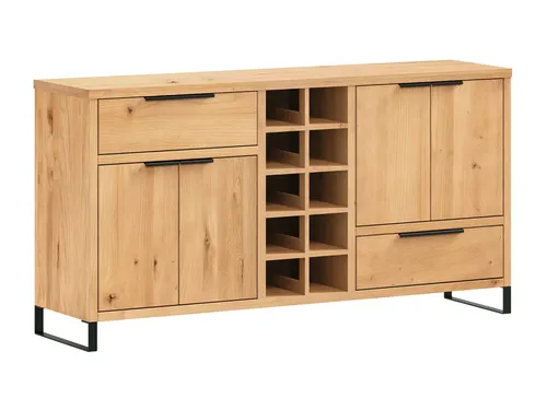 Sideboard Sydney Wildeiche 160x84x41 cm – Anrichte mit Weinregal - Elegantes Sideboard aus Wildeiche mit 4 Türen und 2 Schubladen. Ideal für die Aufbewahrung im Wohnzimmer oder Esszimmer, bietet Platz für Weinflaschen und mehr.