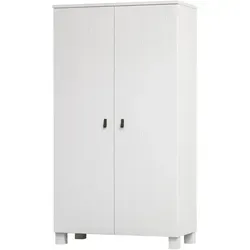 Kleiderschrank Ties aus Kiefernholz, modern und weiß lackiert - Moderner Kleiderschrank mit 2 Türen und 4 Einlegeböden für optimalen Stauraum. Hochwertiges Kiefernholz und elegante Ledergriffe schaffen ein stilvolles Ambiente in Deinem Schlafzimmer.