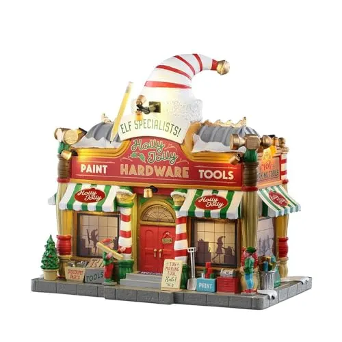 LEMAX 55321 - Holly Jolly Hardware - Tischdekoration: Charmantes Weihnachtsdorf aus Polyresin, mehrfarbig und ideal für festliche Stimmung in der Winterzeit.