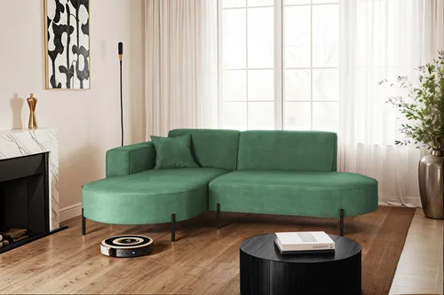 Kaiser Möbel Ecksofa Modena L-Form in Pistazien - Ecksofa Modena in stilvollem Noel-Stoff, mit goldenen Metallfüßen und hervorragendem Sitzkomfort dank Wellenfedern – ideal für modernes Wohnen.
