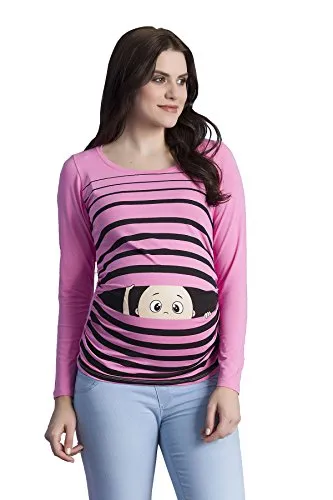Witzige süße Umstandsmode T-Shirt mit Motiv Schwangerschaft Geschenk - Langarm (Rosa, Medium)