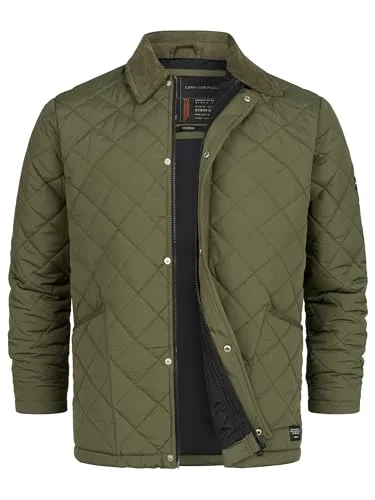 Indicode Herren INDram Steppjacke mit Cordkragen | Stilvolle Daunenjacke für Männer Army, XL - Stylische Steppjacke mit Rautenstruktur und praktischem Knopf- sowie Reißverschluss. Ideal für den Alltag, mit zwei großen Taschen für Stauraum. Hochwertige Verarbeitung und modernes Design, perfekt für jede Gelegenheit!