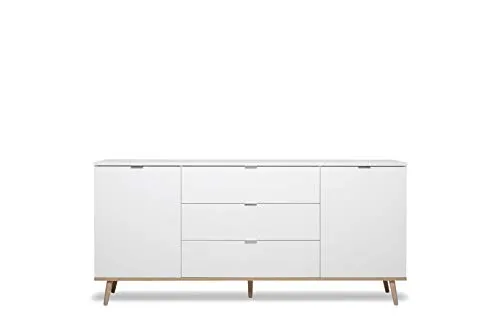 Newfurn Sideboard Kommode Elia.Two - Skandinavisches Highboard in Weiß - Buffets, elegantes Design und vielseitig einsetzbar für Wohnzimmer, Schlafzimmer oder Flur - bietet praktischen Stauraum und pflegeleichte Oberfläche.