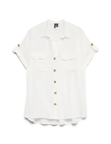 Vero Moda Kurzarmbluse VMBumpy - Falten - Blusenshirt aus 100% Viskose (LENZING™ ECOVERO™) mit lockerer Passform und modischen Falten, ideal für einen lässigen Look.
