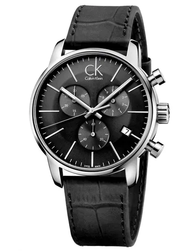 Calvin Klein City Chrono K2G271C3 Herrenchronograph - Swiss Made, Schwarz/Grau - Chronograph für Herren mit Swiss Made Quarzwerk, elegantes Edelstahlgehäuse und hochwertigem schwarzen Lederarmband. Wasserdicht bis 5 bar - ideal für stilbewusste Männer.