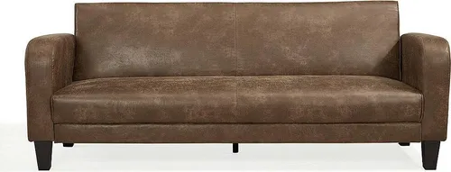 Vente-Unique Schlafsofa Braun, 3-Sitzer, 215x85x83 cm - Praktisches Schlafsofa für gemütliche Übernachtungen. Schnell umklappbar und ideal für Gäste, bietet es Platz für bis zu 3 Personen und überzeugt mit einem stilvollen Vintage-Look.