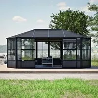 Sojag Pavillon Charleston, Dunkelgrau – Luxuriöser Gartenpavillon - Hochwertiger Pavillon aus witterungsfestem Aluminium, ideal als Kaltwintergarten oder Sommer-Oase. Mit 14 Fenstern und Moskitonetzen für besten Komfort und Schutz.