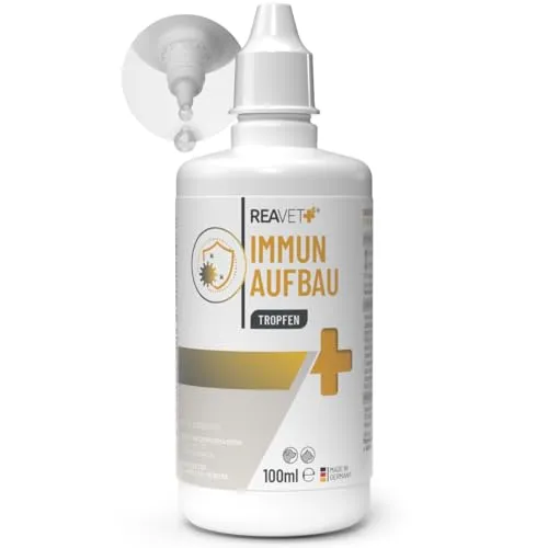 ReaVET Immun Aufbau-Tropfen für Hunde & Katzen 100 ml – Stärkung des Immunsystem, Abwehrkraft I Natürliches Multivitamin Liquid mit Vitamin C & Zink – Für mehr Vitalität, Energie & Wohlbefinden