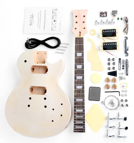 Rocktile DIY Single Cut E-Gitarren Bausatz - DIY E-Gitarrenbausatz im Single-Cut-Style aus Mahagoni und massiver Pappel-Decke, ideal für kreative Musiker, die ihre eigene E-Gitarre bauen möchten.