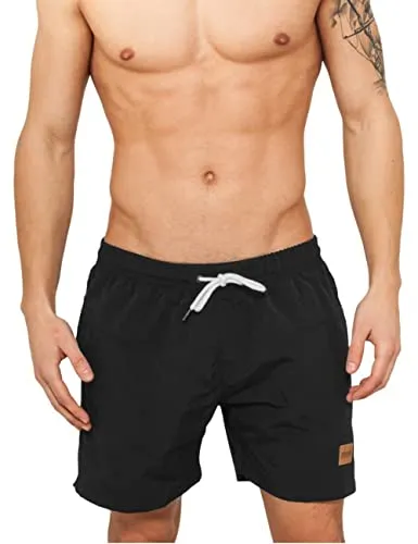 Urban Classics Herren Block Swim Shorts – Badeshorts mit Kordelzug & Taschen, schnelltrocknend, ideal für Strand, Pool & Urlaub,Blk/Blk,5XL