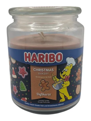 HARIBO Duftkerze HARIBO Duftkerze Christmas Bakery Der Duft von Weihnachten im Glas (Einzeln, 1-tlg., Einzeln), Weihnachtsbäckerei Duft, Lebkuchen, Zimt, Vanille