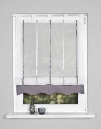 HOME WOHNIDEEN Raffrollo KATHY, grau 100 cm x 140 cm - Elegantes Raffrollo mit Schlaufen, freihängend und transparent, ideal für stilvolle Fensterdekoration in jedem Raum.