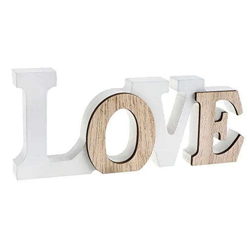 Tafelaufsatz "Love", Holz, Weiß und Natur, 1 Stück 6828