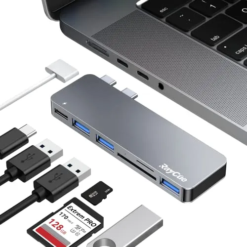 USB C Hub Adapter für MacBook Pro M1/ MacBook Air M1 2020 2019 2018 13" 15" 16", USB-C Zubehör Kompatibel MacBook Pro/Air Mit 3 USB 3.0 Ports, TF/SD Kartenleser, Thunderbolt 3 Data Power Delivery