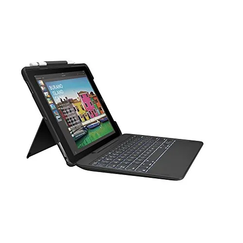 Logitech SLIM COMBO für iPad Air (3. Generation) und iPad Pro 10,5 Zoll Tastatur-Case, Hintergrundbeleuchtung, Smart Connector (Modell: A2123, A2154, A2152, A1701, A1709, A1852) QWERTZ Layout - Schwarz