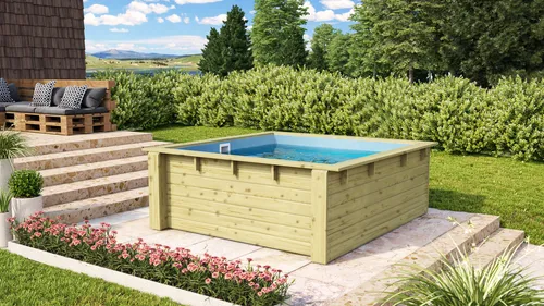 Karibu Rechteckpool Minipool 220x220 cm - Holzbecken aus kesseldruckimprägniertem Fichtenholz, ideal für kleine Gärten, mit PVC-Folie für langlebigen Schwimmspaß.