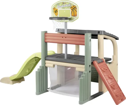 Smoby Klettergerüst Smoby Life - Fun Center mit Wasseranschluss - Spielplätze für Kinder ab 2 Jahren, inklusive Rutsche (150 cm), Basketballkorb und Fußballtor, fördert Bewegung und Spielspaß im Freien.
