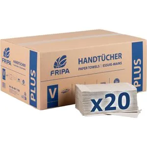 Fripa Papierhandtücher Plus L - 5000 Stück - Hochwertige 1-lagige Papierhandtücher aus Recyclingpapier, ideal für den öffentlichen Hygienebereich. Hygienische Einzelentnahme durch Zick-Zack-Falz, 25x23 cm.
