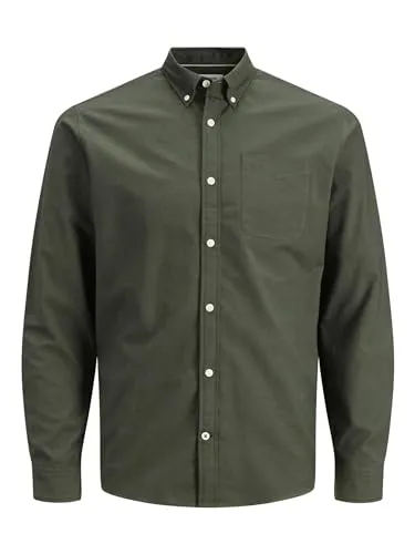 Langarmhemd JACK & JONES "OXFORD SHIRT" für Herren - Modisches Herren-Freizeithemd in olivgrün mit schmalem Schnitt, aus 100% Baumwolle, pflegeleicht und ideal für lässige Anlässe.