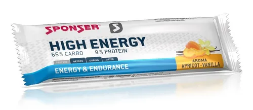 Sponser High Energy Riegel Aprikose/Vanille 30x45g - Energie-Riegel mit hoher Energiedichte, ideal für Sportler. Liefert schnelle und langanhaltende Energie durch eine Kombination aus verschiedenen Kohlenhydraten.