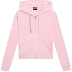 Kapuzennickijacke JUICY COUTURE "ROBERTSON HOODIE Damen", Damen, Gr. L, almond blossom, 95% POLYESTER, 5% ELASTAN, slim fit, Langarm, Jacken, Trainingsjacke Damen, Sweatjacke mit Kapuze, Velour, mit Glitzer, Sale