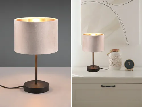 meineWunschleuchte Tischleuchte Samt Beige mit Goldakzenten - Elegante Tischlampe mit dimmbarem E27 LED Leuchtmittel, perfekt für stimmungsvolle Beleuchtung in jedem Raum.