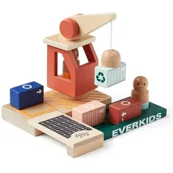 Kids Concept Kinder Containerhafen Aiden – Spielspaß für kleine Kapitäne - Maritimes Containerschiff-Set mit Hafen, drehbarem Magnetkran und Figuren. Fördert spielerisch Feinmotorik und Kreativität. Ideal für Kinder ab 2 Jahren, aus nachhaltigen Materialien.