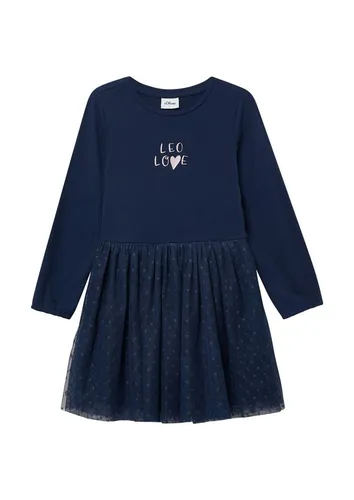 s.Oliver Minikleid mit Mesh-Rock - Elegantes kurzes Kleid in Dunkelblau mit Glitzerprint und Mesh-Rock, perfekt für festliche Anlässe oder Partys.