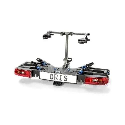 Fahrradträger Oris Tracc für 2 Fahrräder - Robuster Fahrradträger für 2 Mountainbikes oder E-Bikes mit 60 kg Zuladung, werkzeuglose Montage und Fußpedal-Abklappmechanismus für einfachen Kofferraumzugang.