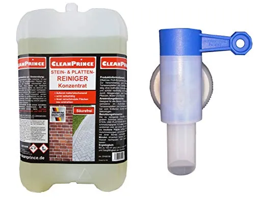 Liter CleanPrince Steinplattenreiniger chlorhaltig | mit einem Ausgießer pro Bestellung | Stein- und Plattenreiniger Kanister Terrassenplatten Gehwege Außenreiniger Steinreiniger 5