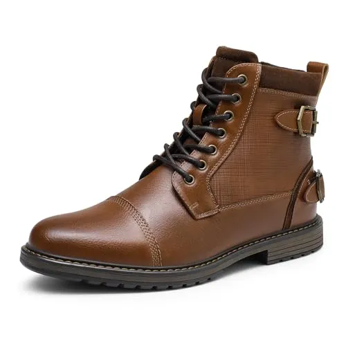 Bruno Marc Herren Motorrad Stiefel Motorradschuhe Herren Schnürstiefel Boots Kunstlederstiefel Chukka Boots Zipper Closure Biker Boots Herren,Size 47,Kamel,Philly_10