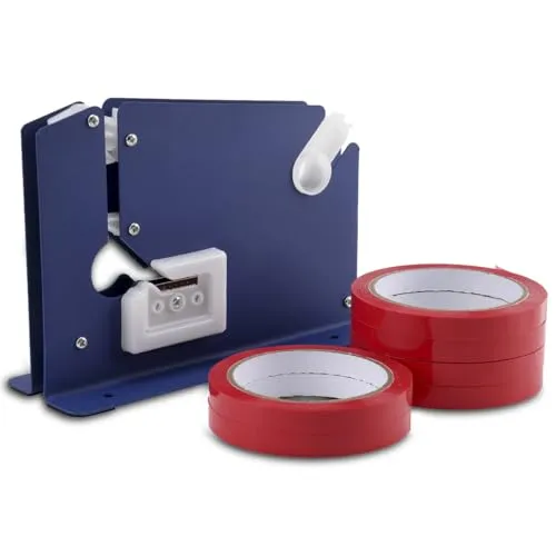 JJ PRIME – Bag Sealer Beutelverschlussgerät PVC Klebeband Tape Fruit Veg sealer blaue säcke Fleisch Inhaltsstoffe Verpackung passend bis 12 mm Breite Klebebänder + 6 Rollen kostenlos