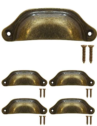 Fuxxer 4x Antike Schubladen Griff-Muscheln, Möbel-Griffe, Eisen, Bronze, 97 x 30 mm, 4er Set