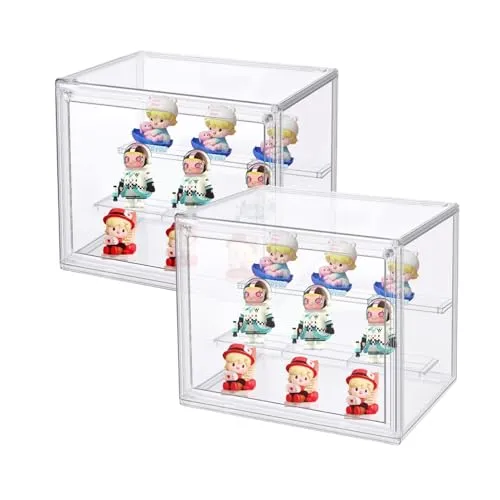 Siyecioa Acryl Vitrine, Schaukasten Klein mit Tür, Setzkasten mit Scheibe, Acrylbox Transparent für Action Figuren Spielzeug, Blind Box, Modellautos, Sammelfiguren, 2 Schicht 27×17×21.5 (2Pcs)