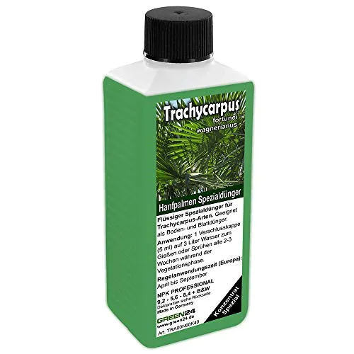 Trachycarpus Dünger für Hanfpalmen – Spezialdünger für kräftigen Wuchs - Spezialdünger für Hanfpalmen (Trachycarpus) zur Förderung eines kräftigen Wachstums und vitaler Blätter. NPK-Flüssigdünger, schnell verfügbar für optimale Nährstoffversorgung im Garten und Kübel. Ergiebig und einfach zu dosieren.