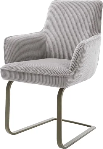 DELIFE Polsterstuhl Heira-Flex - Eleganter Freischwinger mit Armlehnen - Polsterstuhl in Silbergrau mit hochwertigem Taschenfederkern für optimalen Sitzkomfort. Das edle Titan-Effektfinish und die Wippfunktion machen ihn zum stilvollen Blickfang in jedem Essbereich.